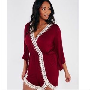 Zenobia L/S Trim Burgundy Romper NWT